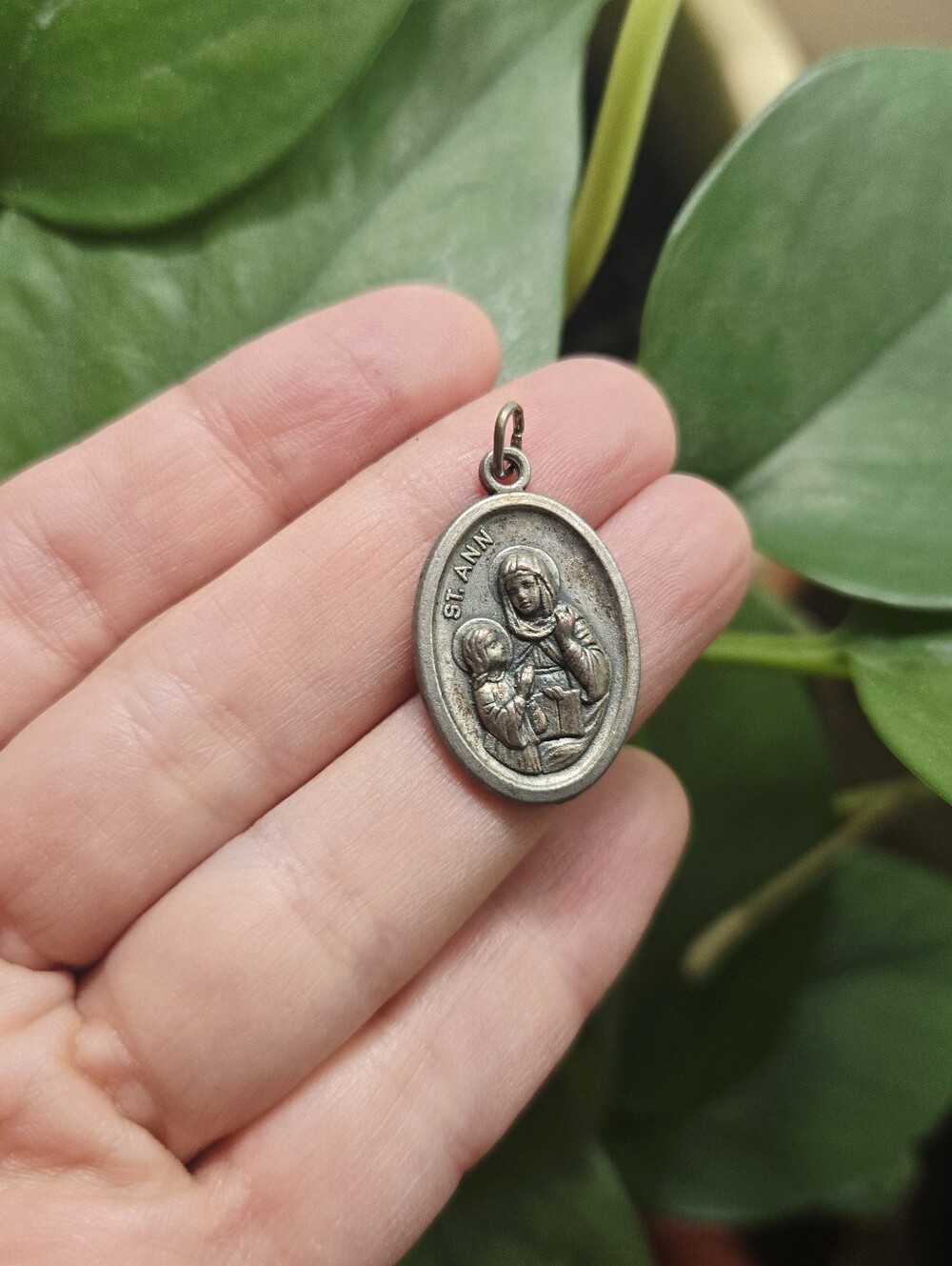 Vintage St. Anne Medal Pendant – Catholic Religious Saint Anne Charm